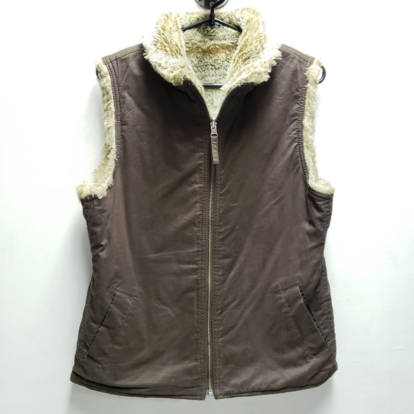 Womens GAP Faux Fur reversible vest size small brown/grey - Picture 4 of 9